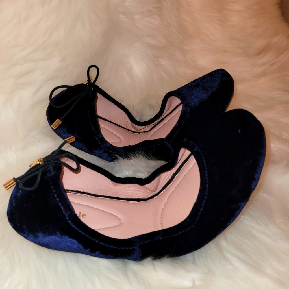 Kate Spade Navy Crushed Velvet Ballet Flats - Siz 10